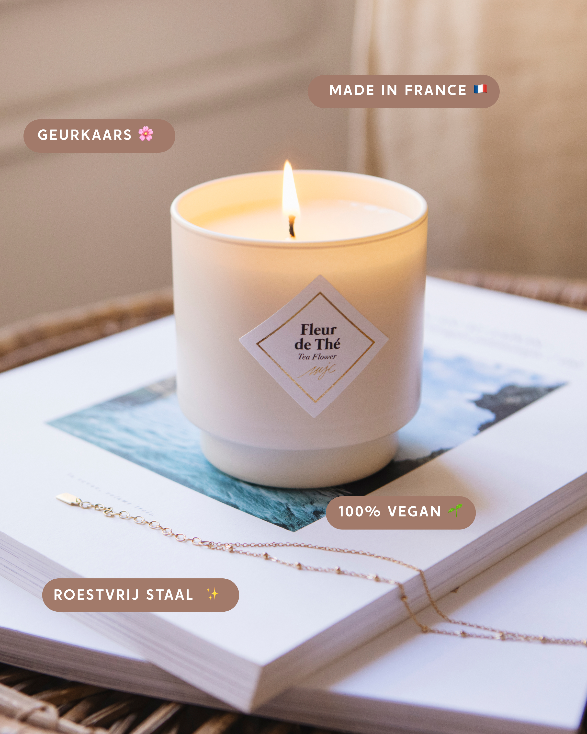 Geurkaars met sieraad Fleur de Thé