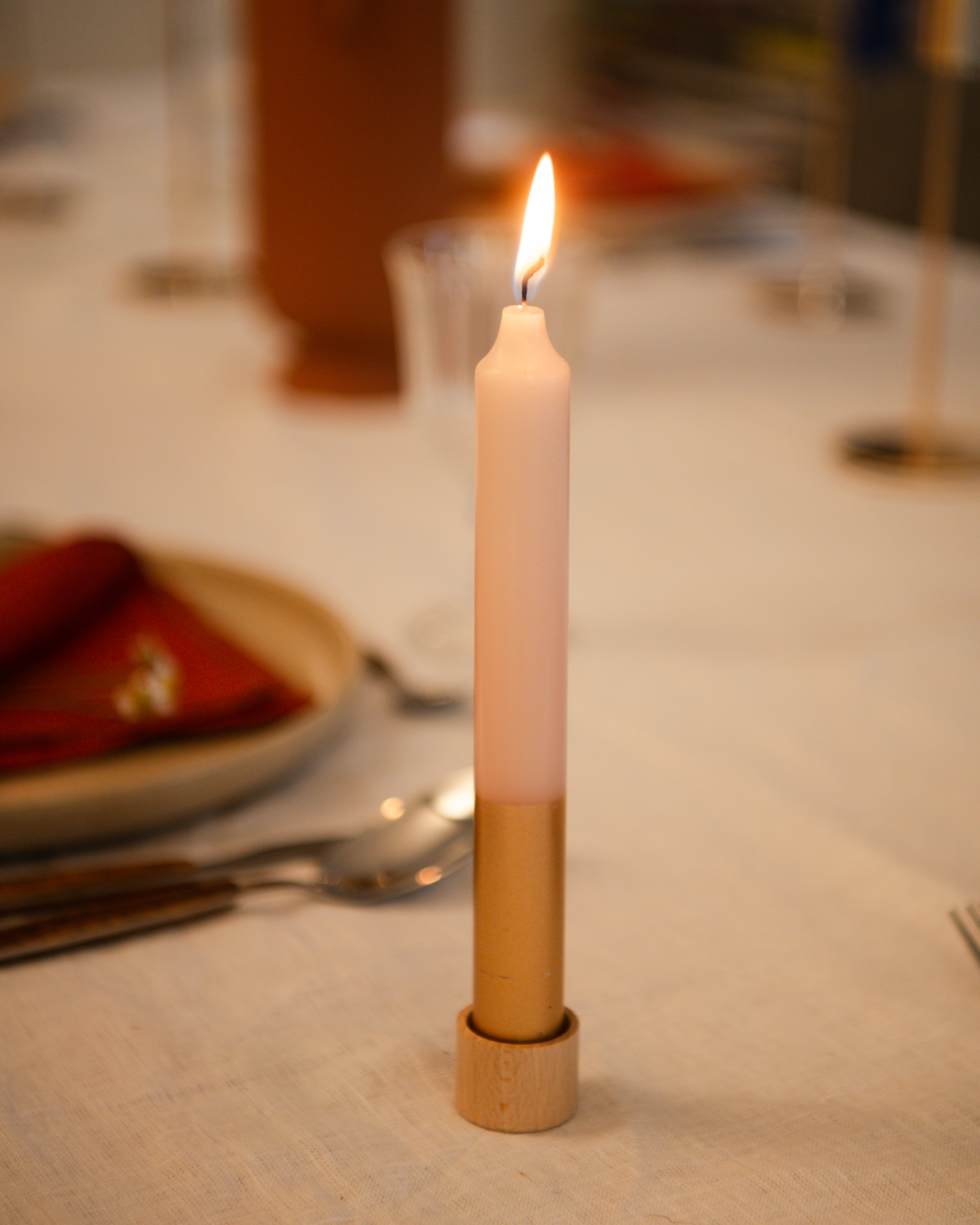 Tweekleurige stompkaars Nude & Goud