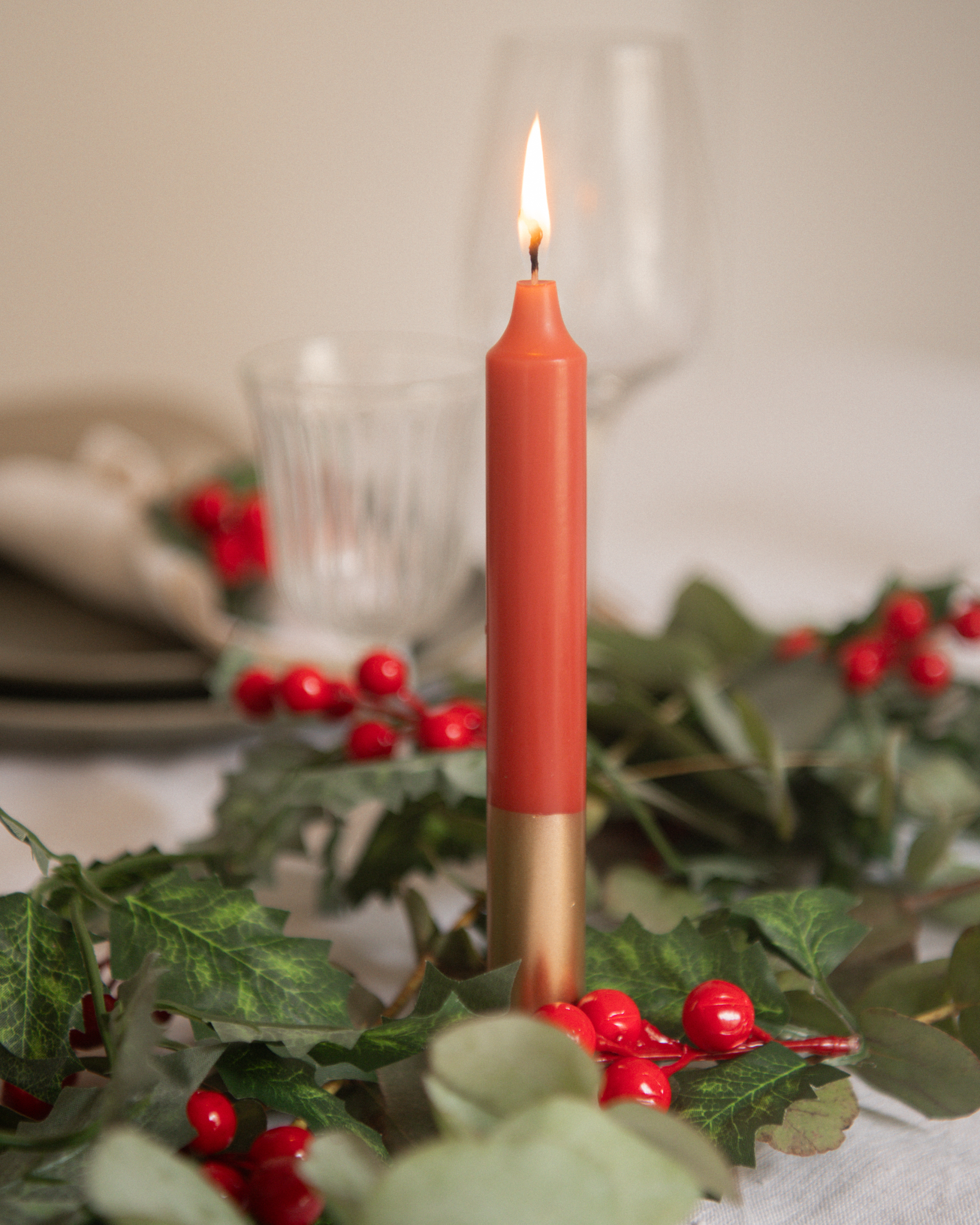 Tweekleurige stompkaars Terracotta & Goud