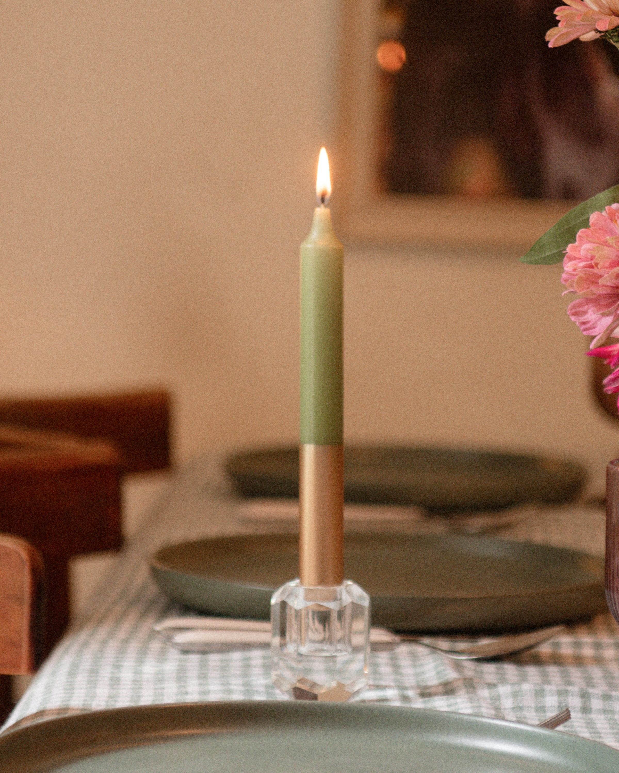 Tweekleurige stompkaars Groen & Goud