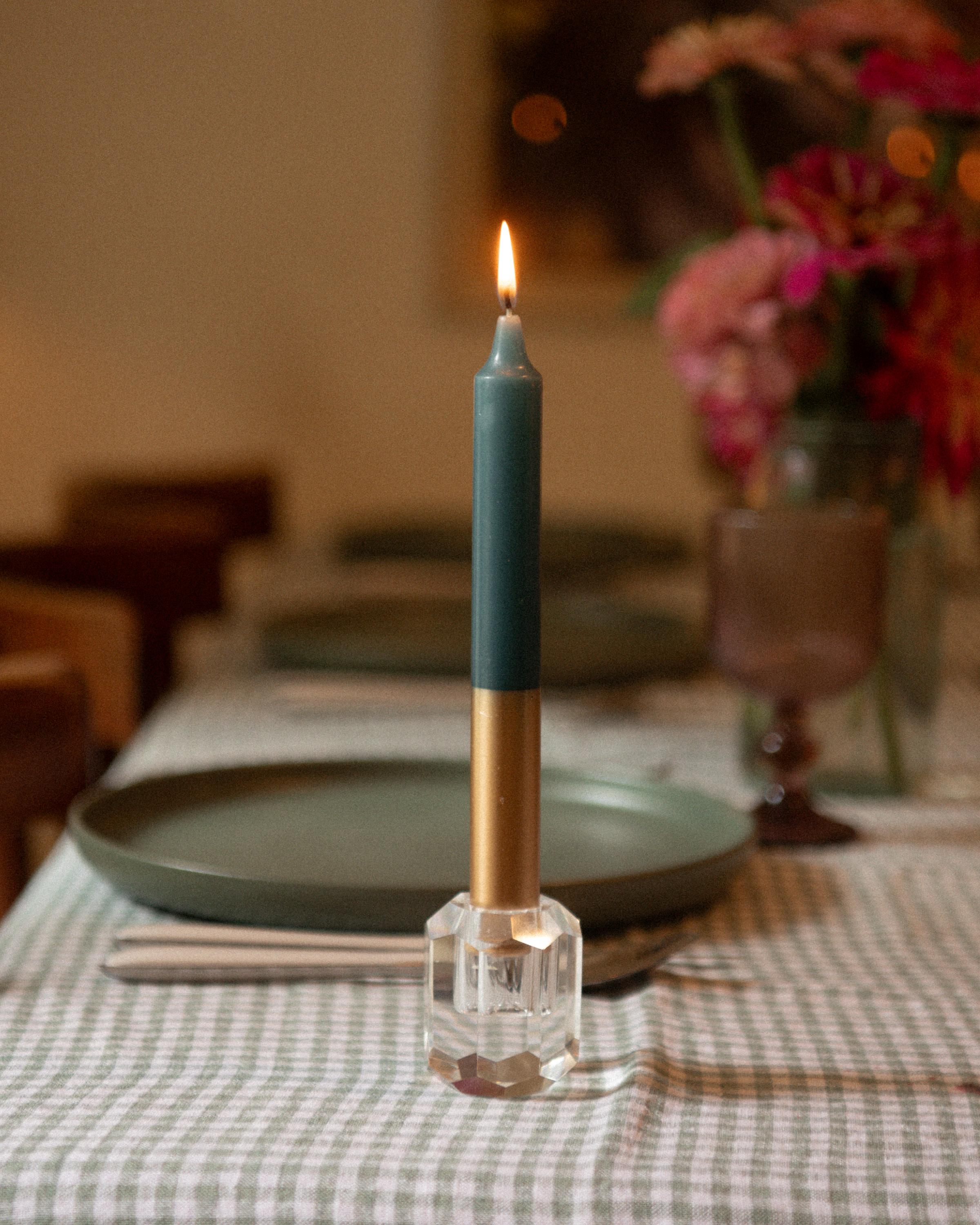 Tweekleurige stompkaars Blauw & Goud