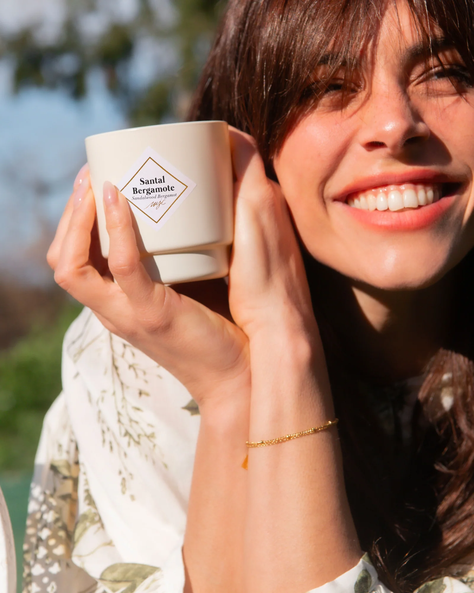 Geurkaars met sieraad Santal Bergamote