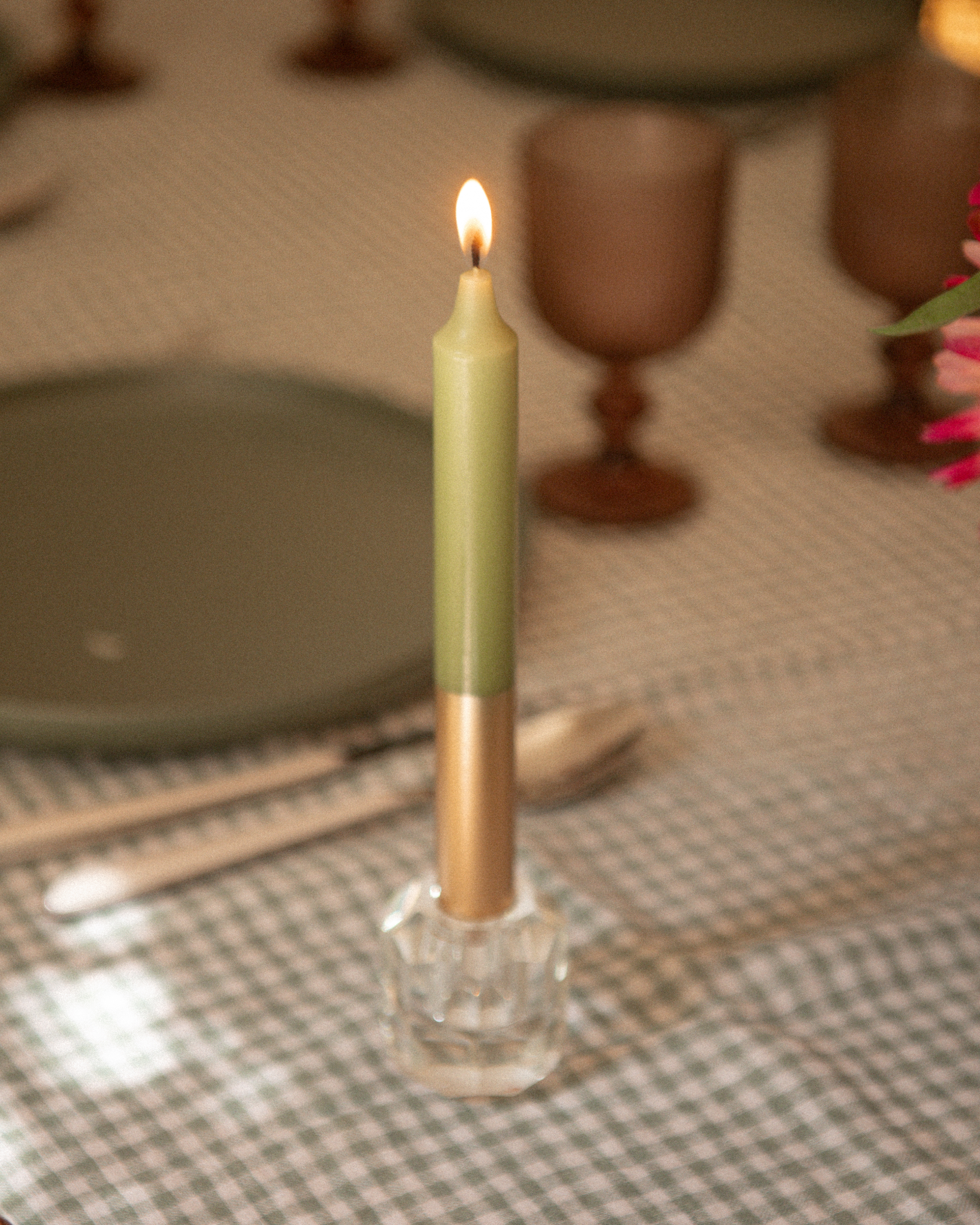 Tweekleurige stompkaars Groen & Goud