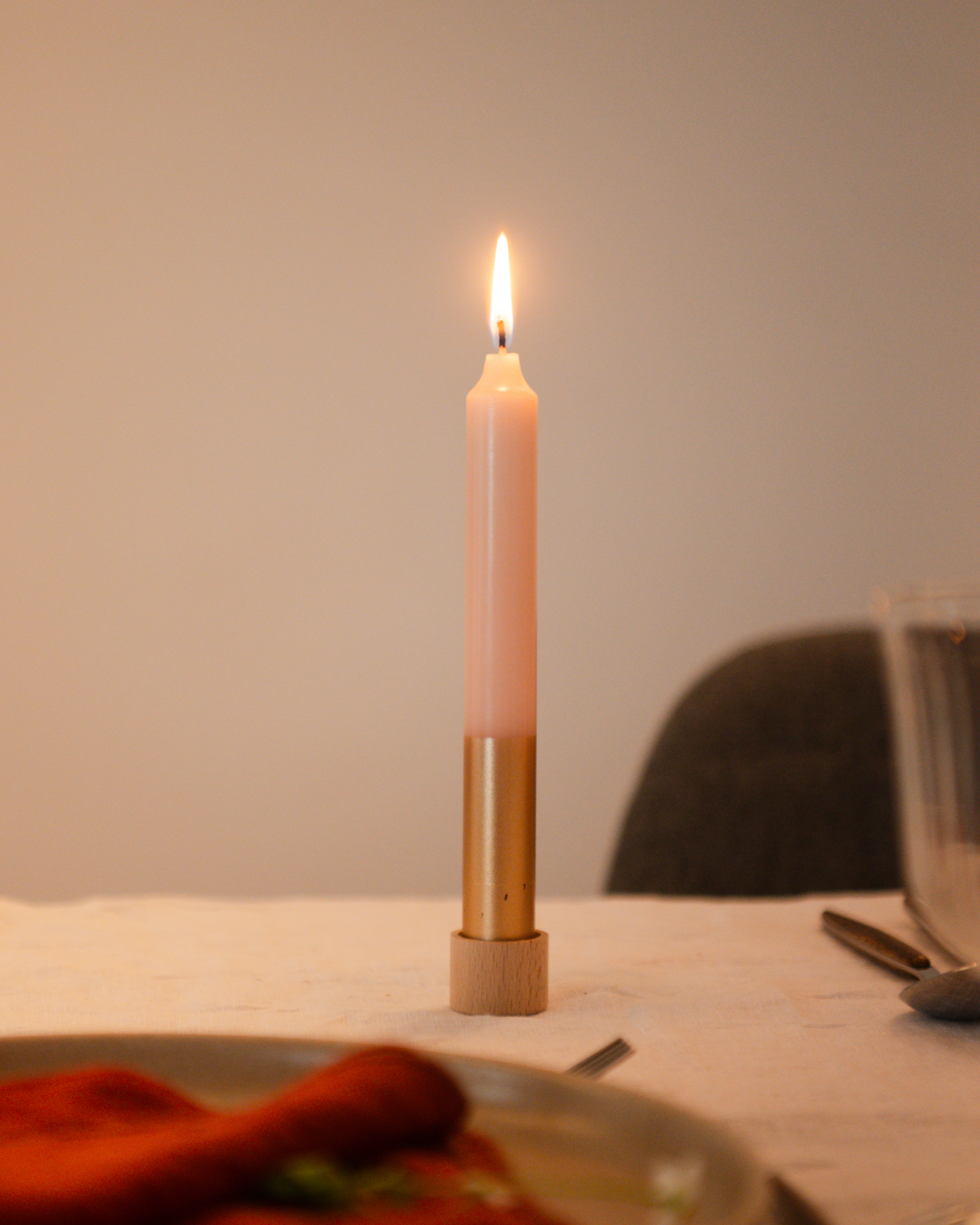 Tweekleurige stompkaars Nude & Goud