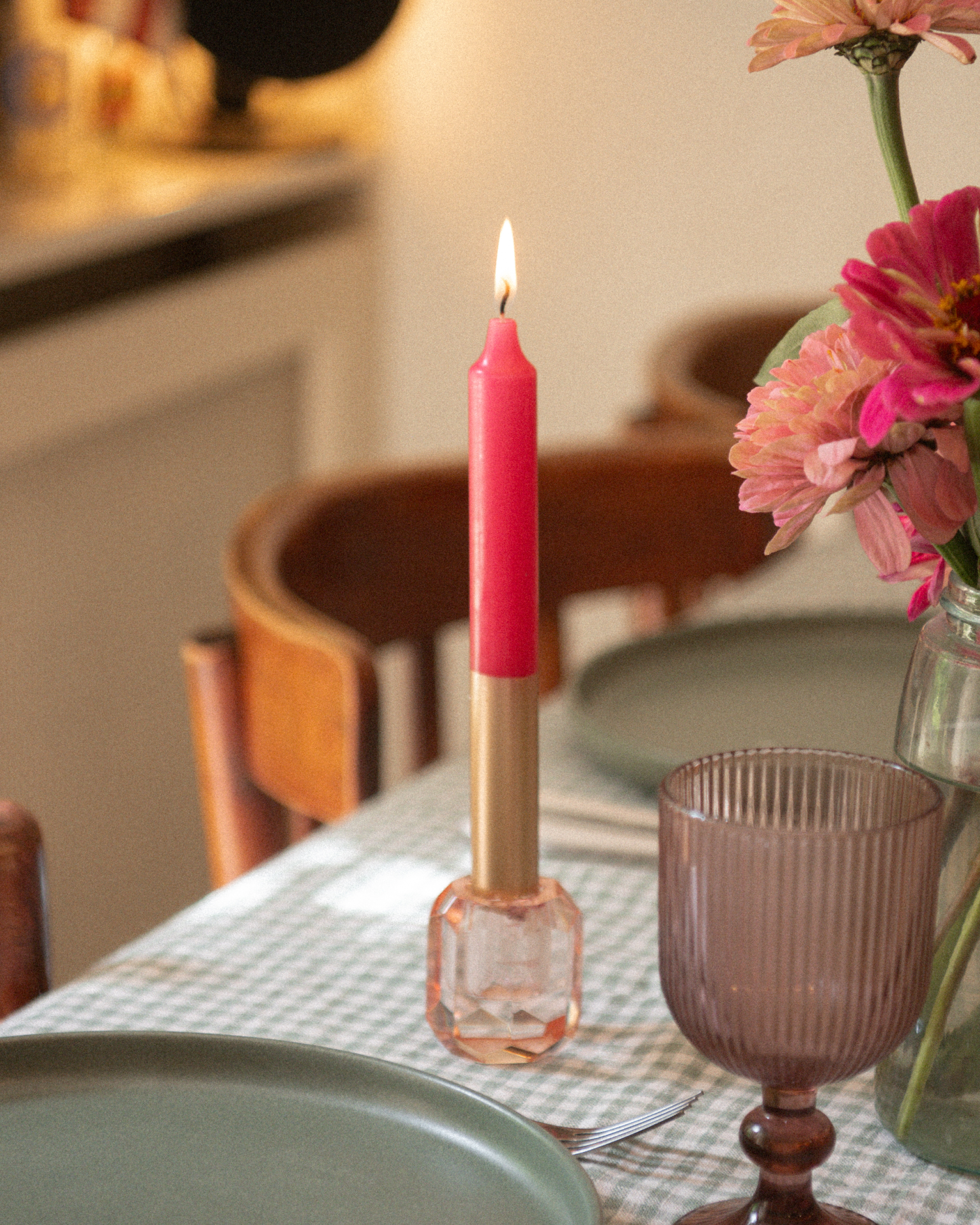 Tweekleurige stompkaars Roze & Goud