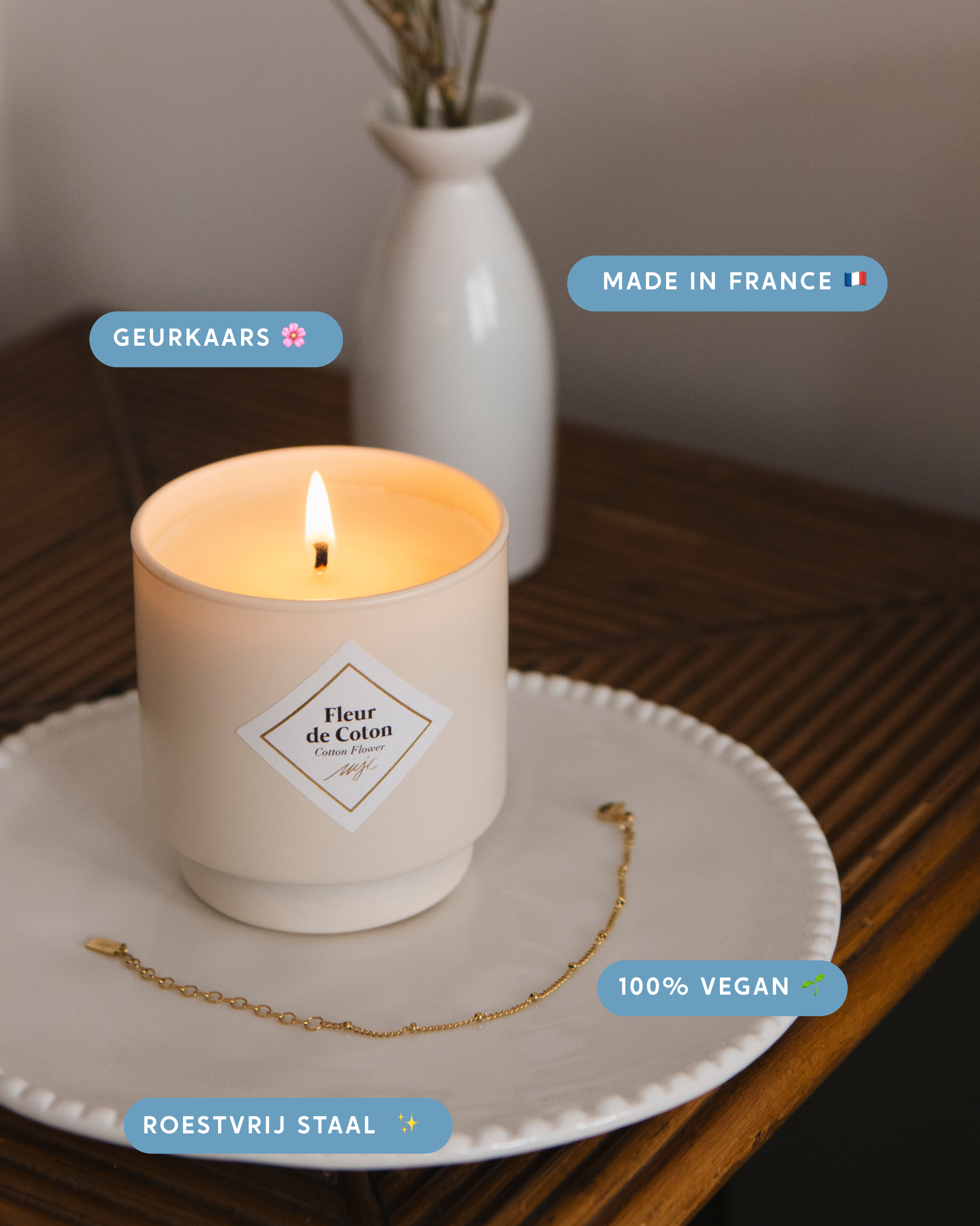Geurkaars met sieraad Fleur de Coton