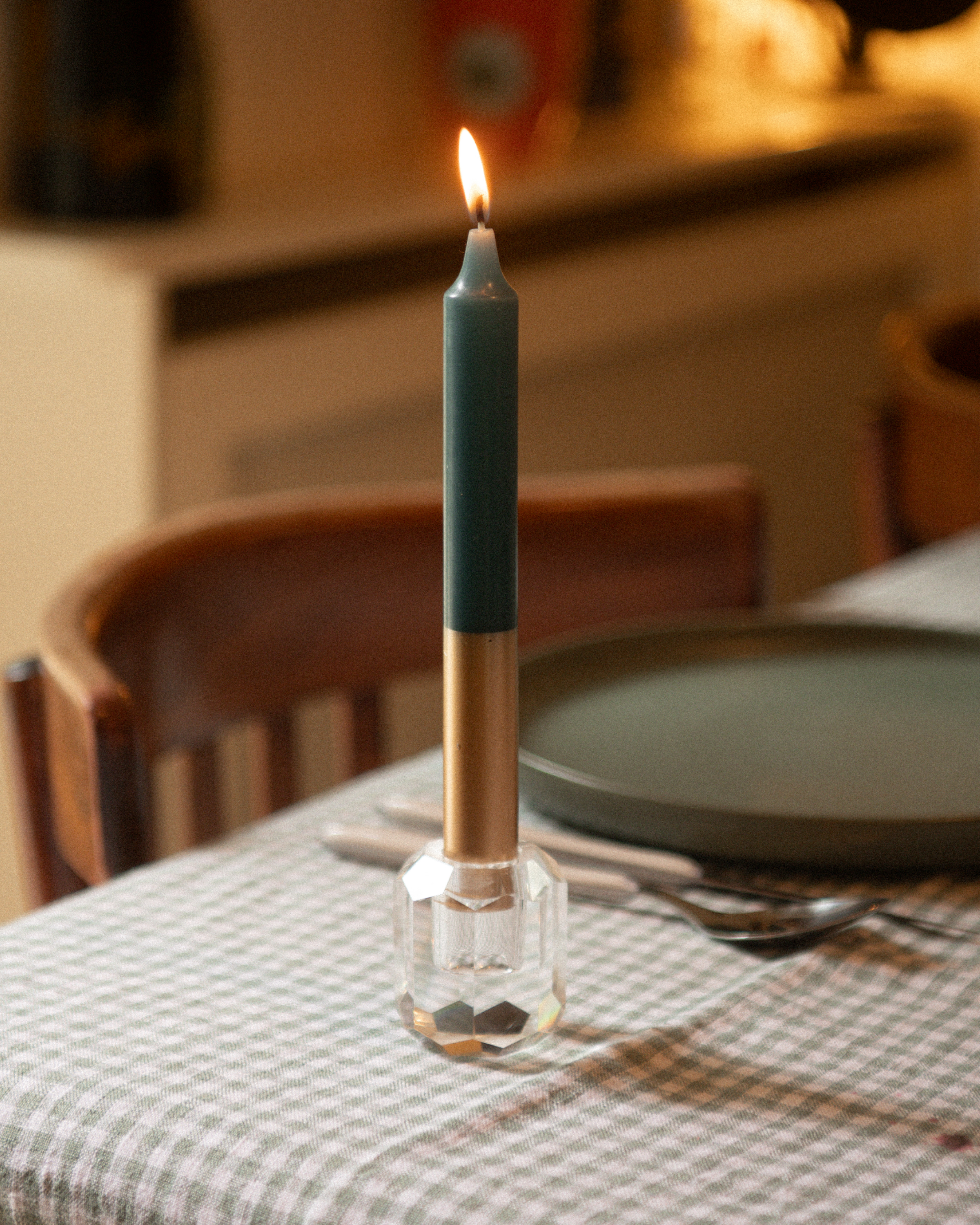 Tweekleurige stompkaars Blauw & Goud