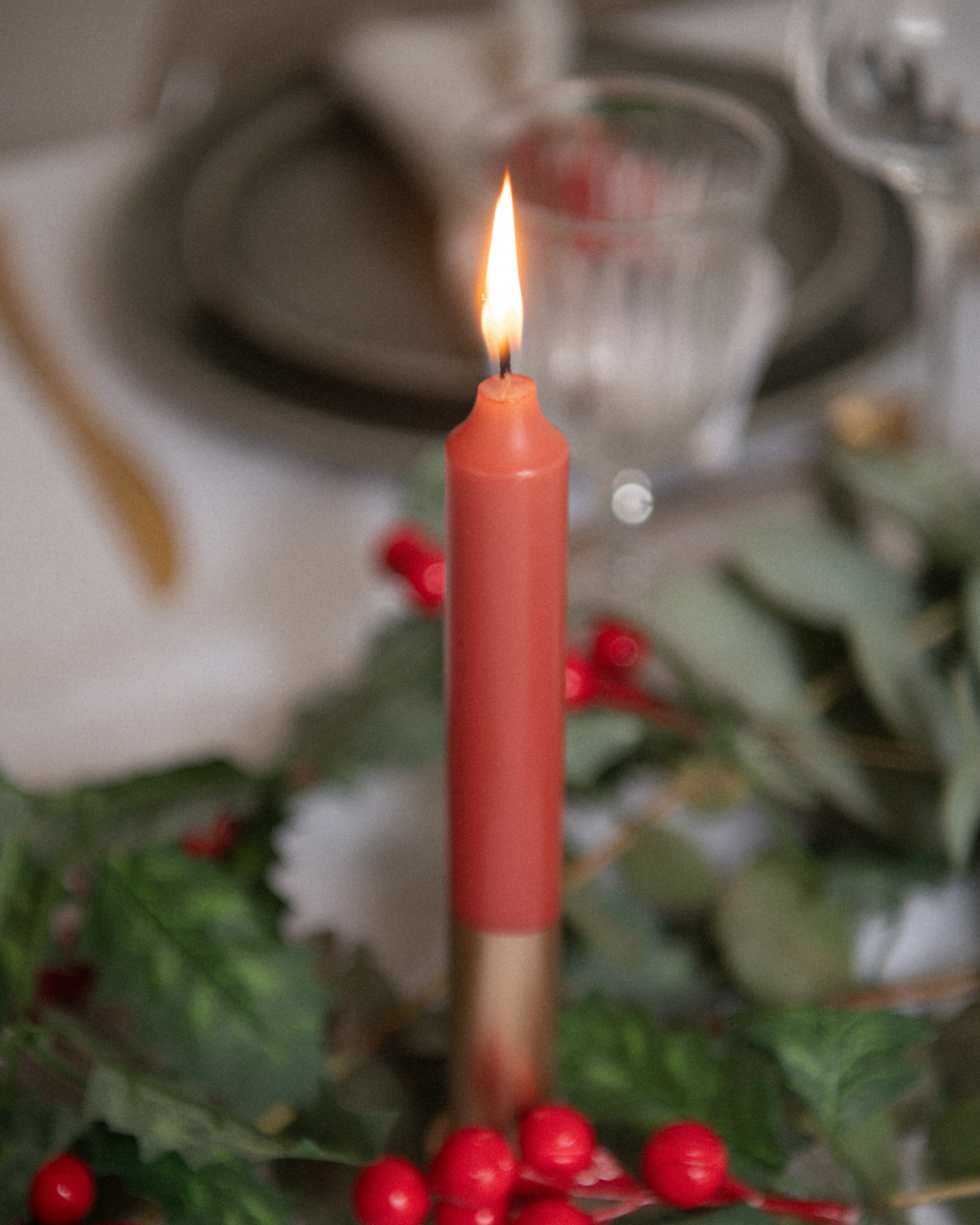 Tweekleurige stompkaars Terracotta & Goud