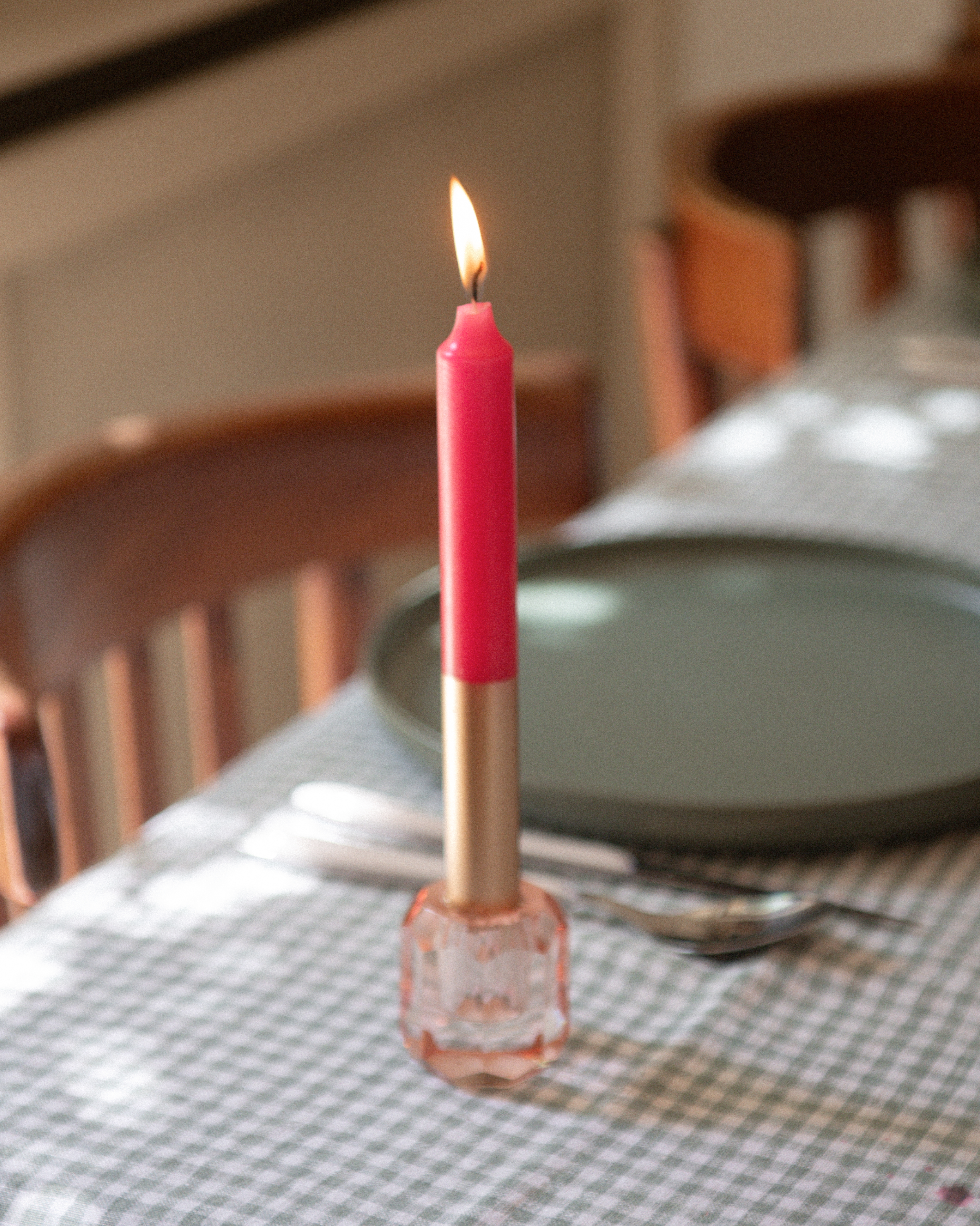 Tweekleurige stompkaars Roze & Goud